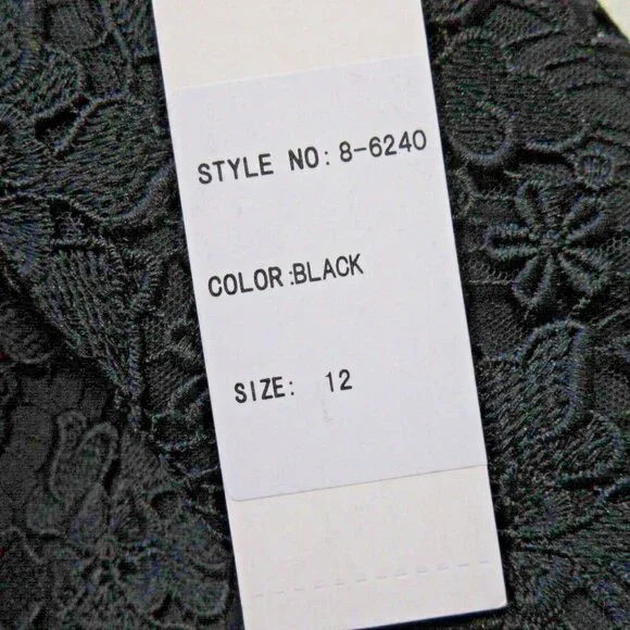 NWT Rickie Freeman for Teri Jon Off-Shoulder Midi in Black Lace Pleated Dress 12 - Picture 4 of 7